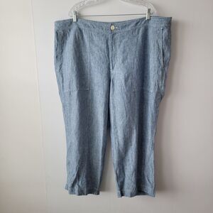 lauren ralph lauren pant size 20W 100% linen wide-leg cropped blue Lagenlook